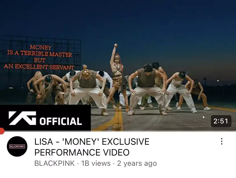 MONEY by LISA 1 BILLION VIEWS ON YOUTUBE